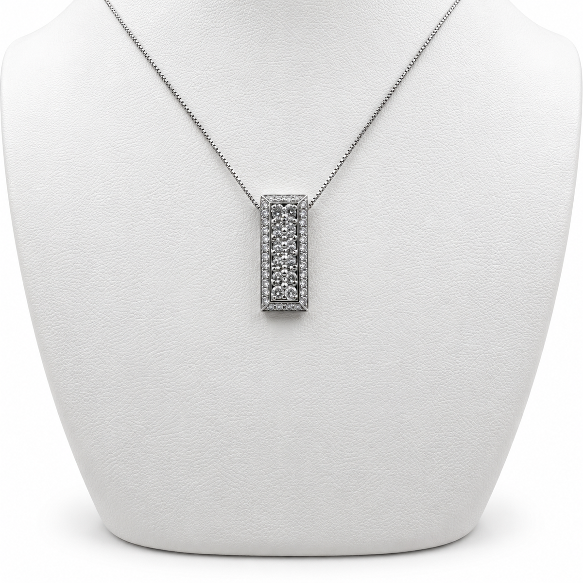 14k White Gold Bar Pendant with Diamonds and 17" Necklace.