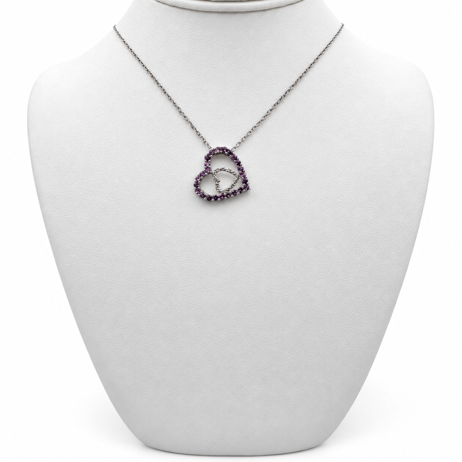 14k White Gold Heart Pendant with Pink CZ. and 16" Necklace.