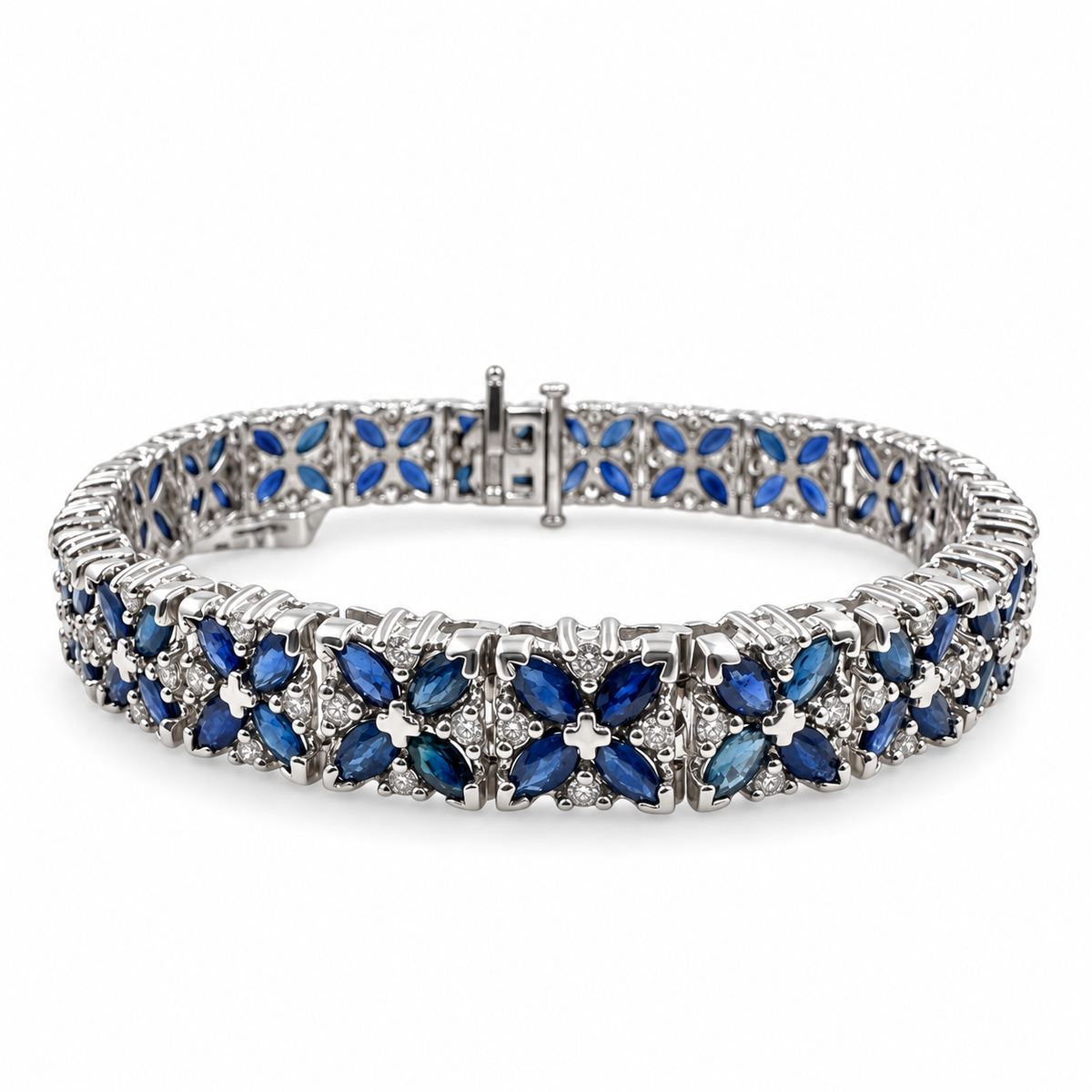 14k White Gold with Sapphires 9.50 Carat and 6.50" Bracelet. (New)