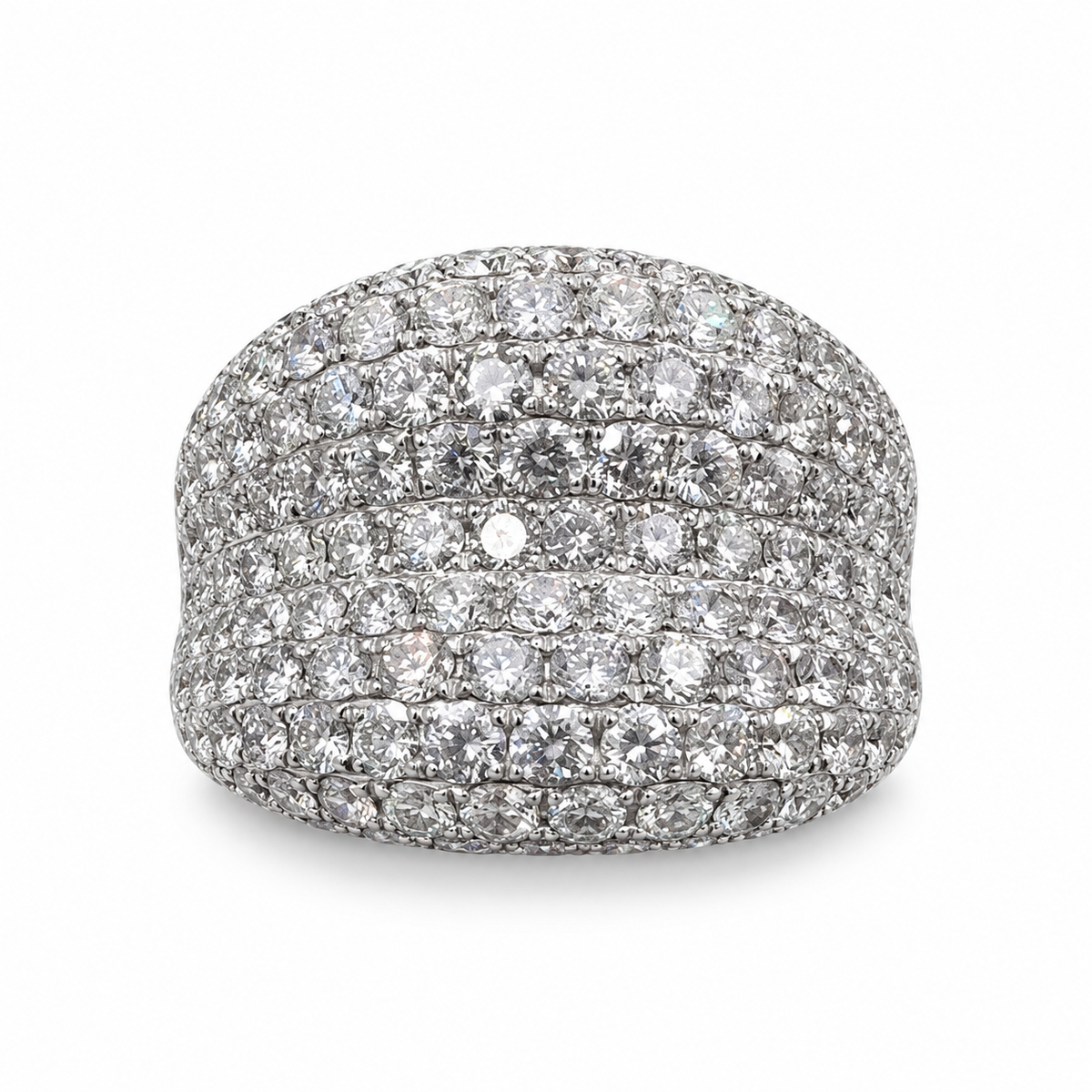 18K White Gold Band with 189 Round Diamonds 4.48 Ct. (Size 6.50)