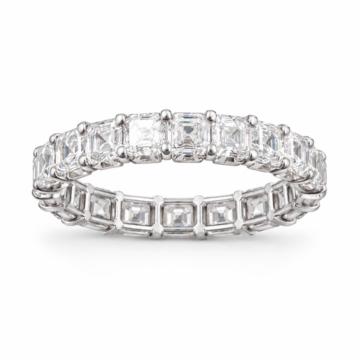 18K White Gold Eternity Band with Asscher Cut Diamonds 3.27 Ct. (Size 6.00)