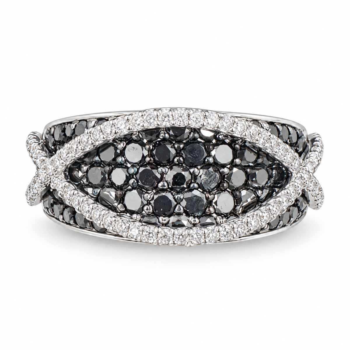 18K White Gold Ring with Black Diamonds. (Size 7.00)