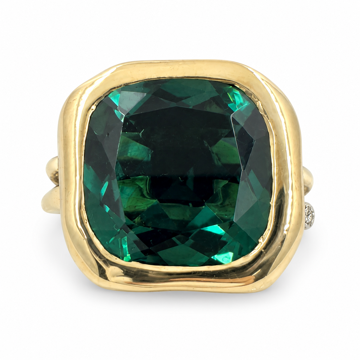 18K Yellow Gold Ring with 10 Ct. Tourmaline and Diamonds. (Size 7.50)
