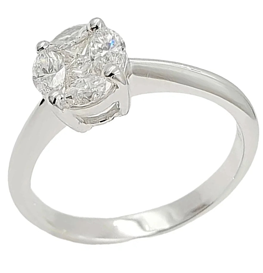 18K White Gold Diamond Cluster Engagement Ring.