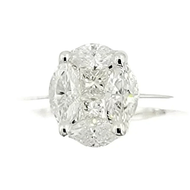 18K White Gold Diamond Cluster Engagement Ring.