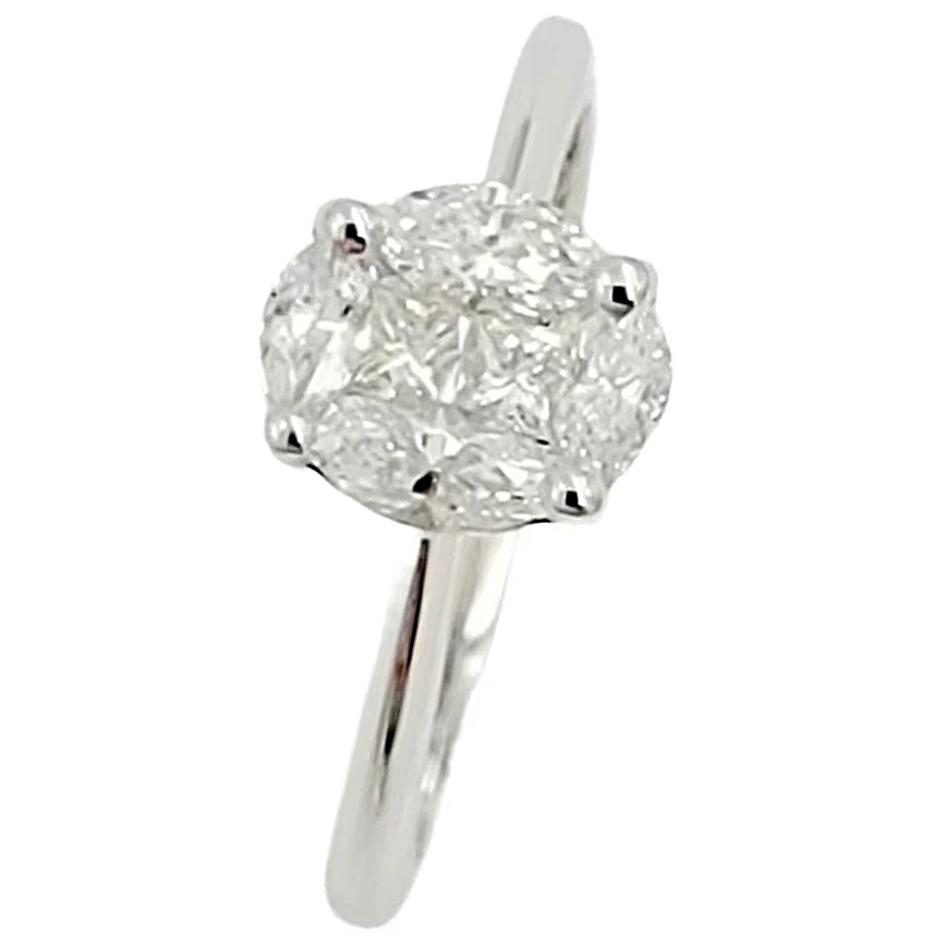 18K White Gold Diamond Cluster Engagement Ring.