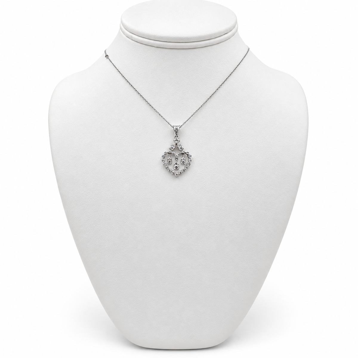 18k White Gold Heart Pendant with Diamonds and 17" Necklace.