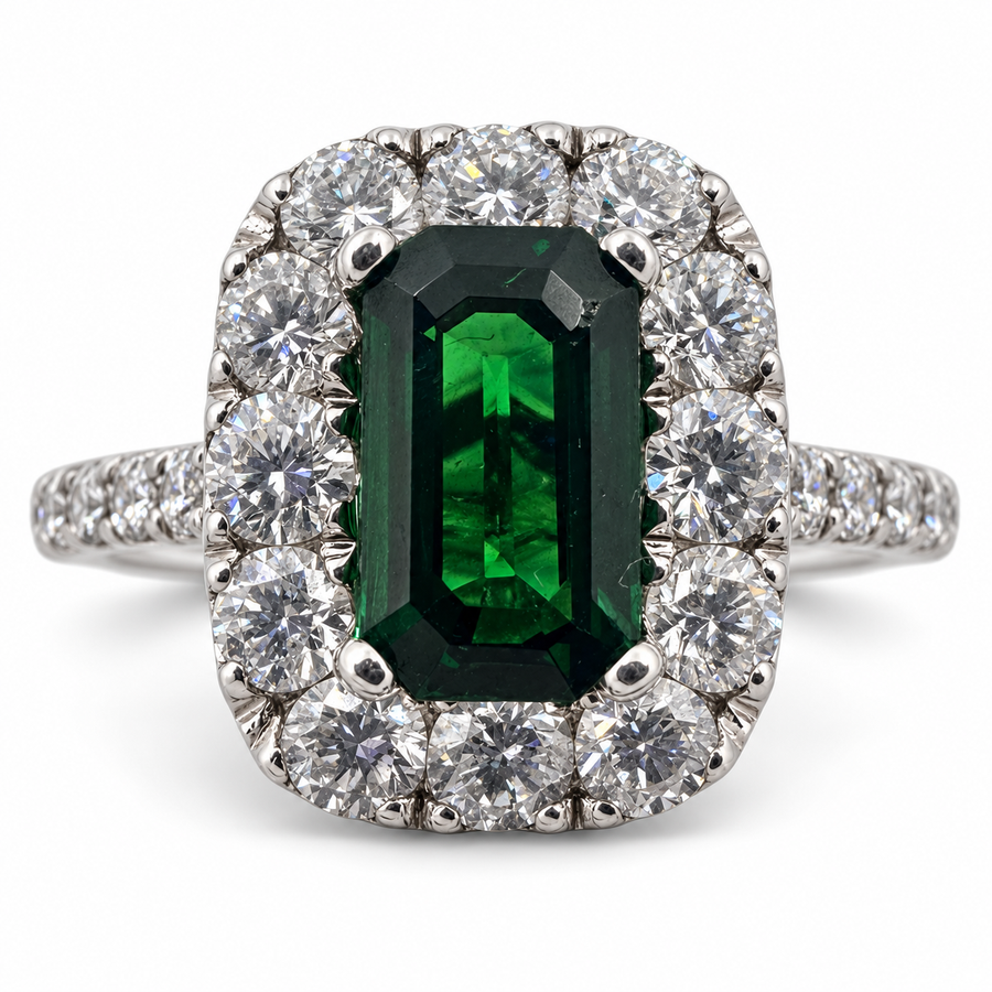 18k White Gold Ring with 1.02 Ct. Tsavorite and Diamonds 0.91 Ct. (Size 6.00)