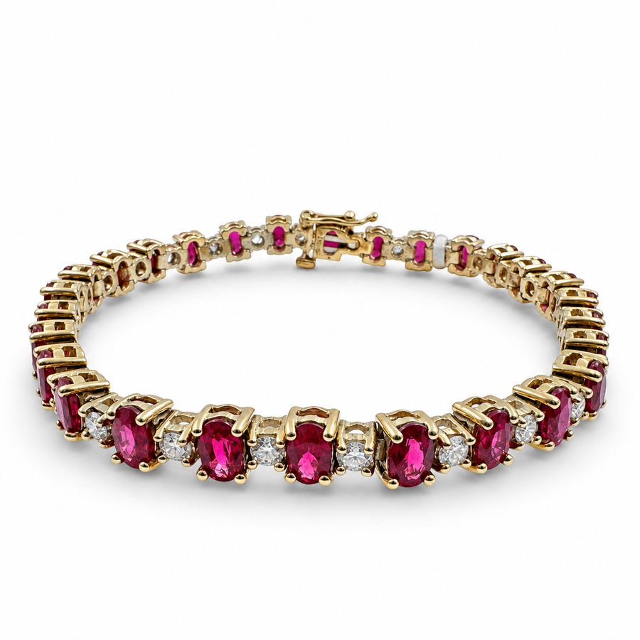 18k Yellow Gold with Rubies 9.80 Carat Tennis 7.00" Bracelet. (New)