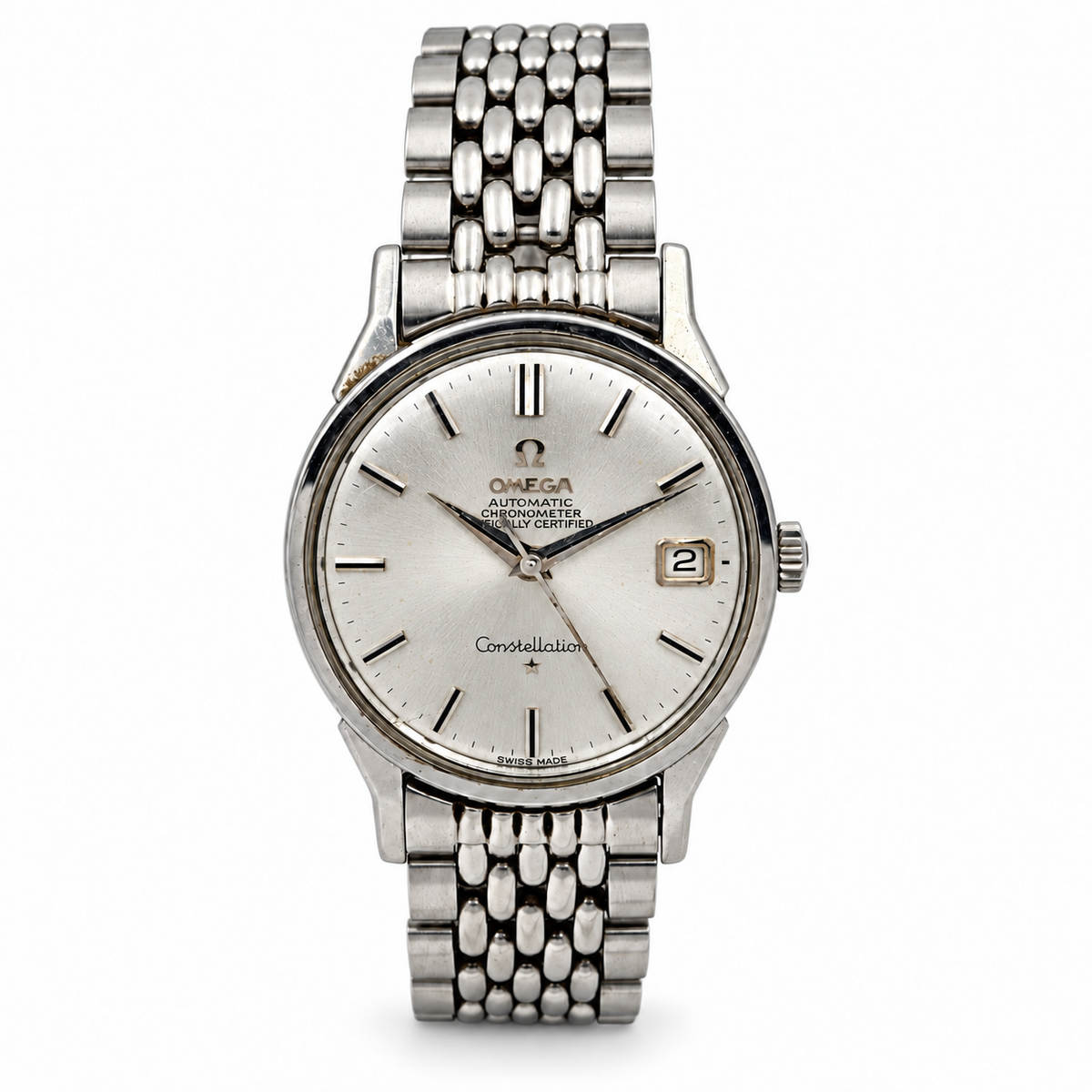 *1964 Men's Omega Constellation 34mm Automatic Vintage Stainless Steel Watch with Silver Dial. (Pre-Owned Box/Paper)