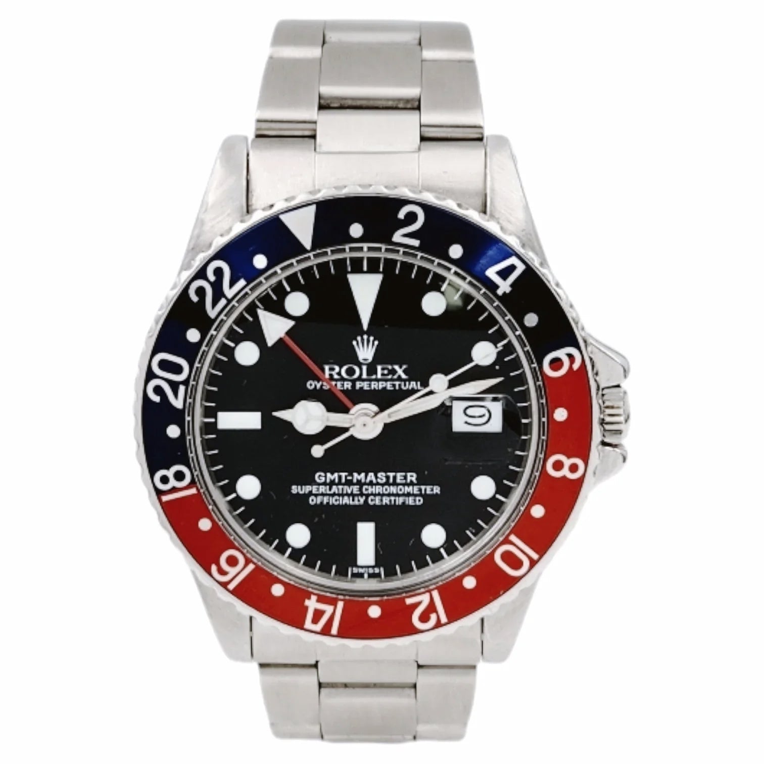 1967 Men's Rolex 40mm GMT Master Vintage Stainless Steel Watch with Black Dial and Pepsi Bezel. (Pre-Owned 1675)