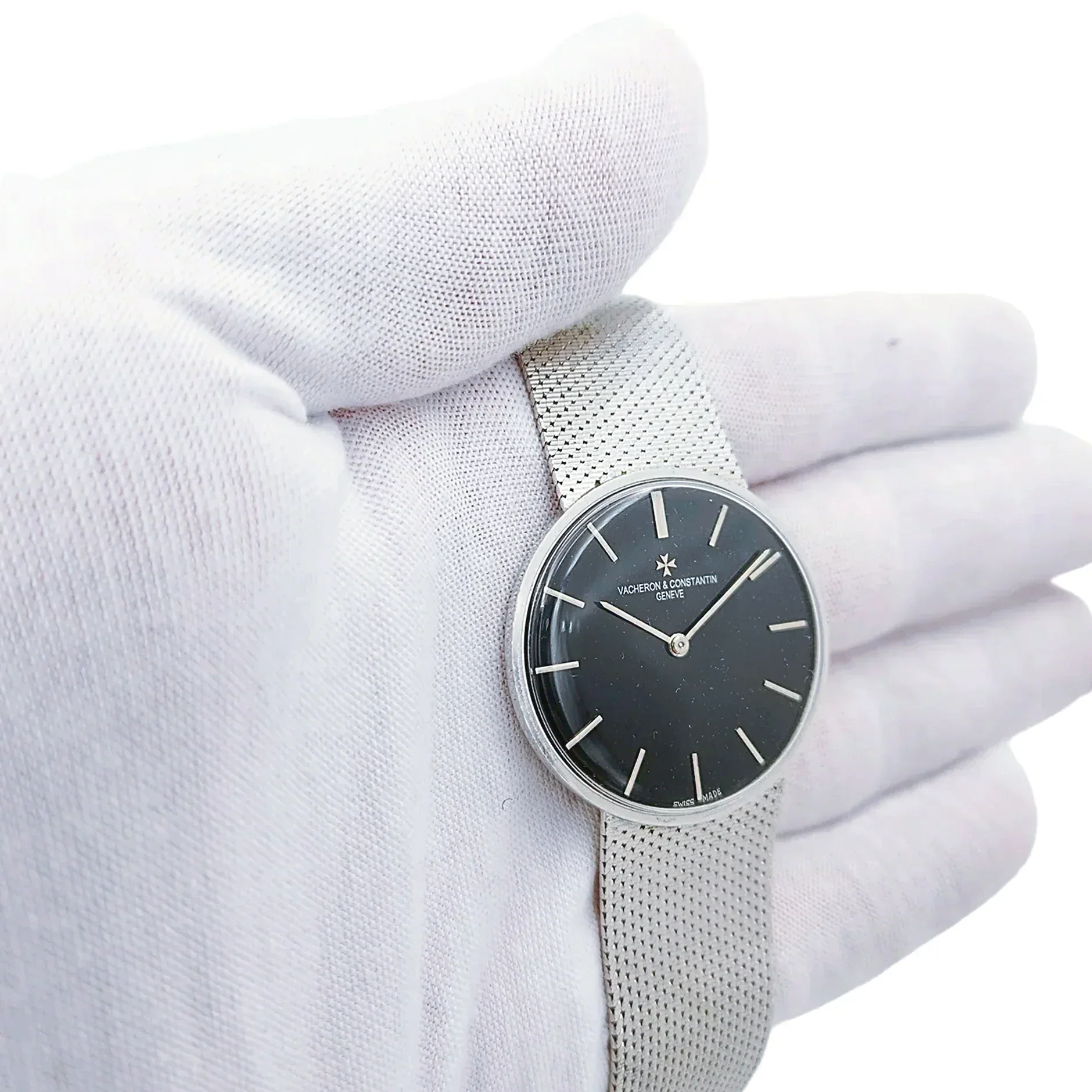1970's Men's Vacheron & Constantin 33mm Vintage Solid 18K White Gold Watch with Black Dial. (Pre-Owned)