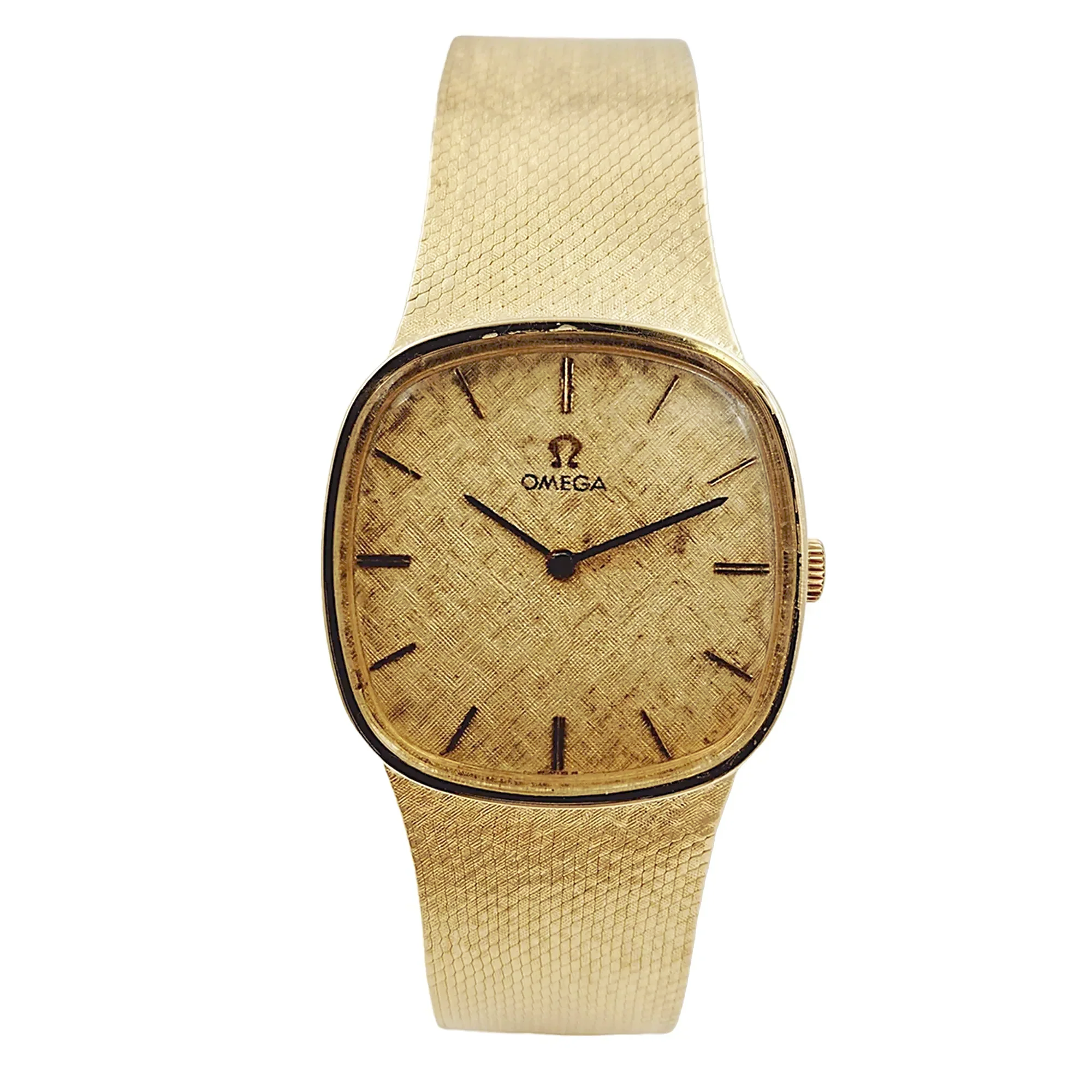 1970's Unisex Omega 29mm Vintage 14K Yellow Gold Watch with Champagne Texture Dial. (Pre-Owned)