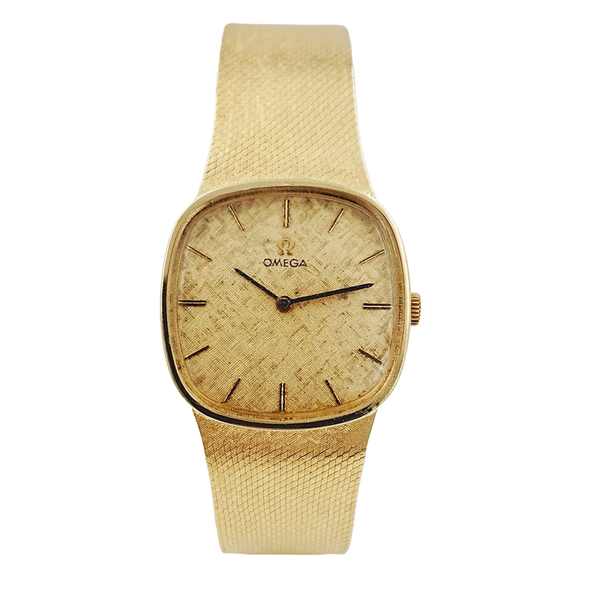 1970's Unisex Omega 29mm Vintage 14K Yellow Gold Watch with Champagne Texture Dial. (Pre-Owned)