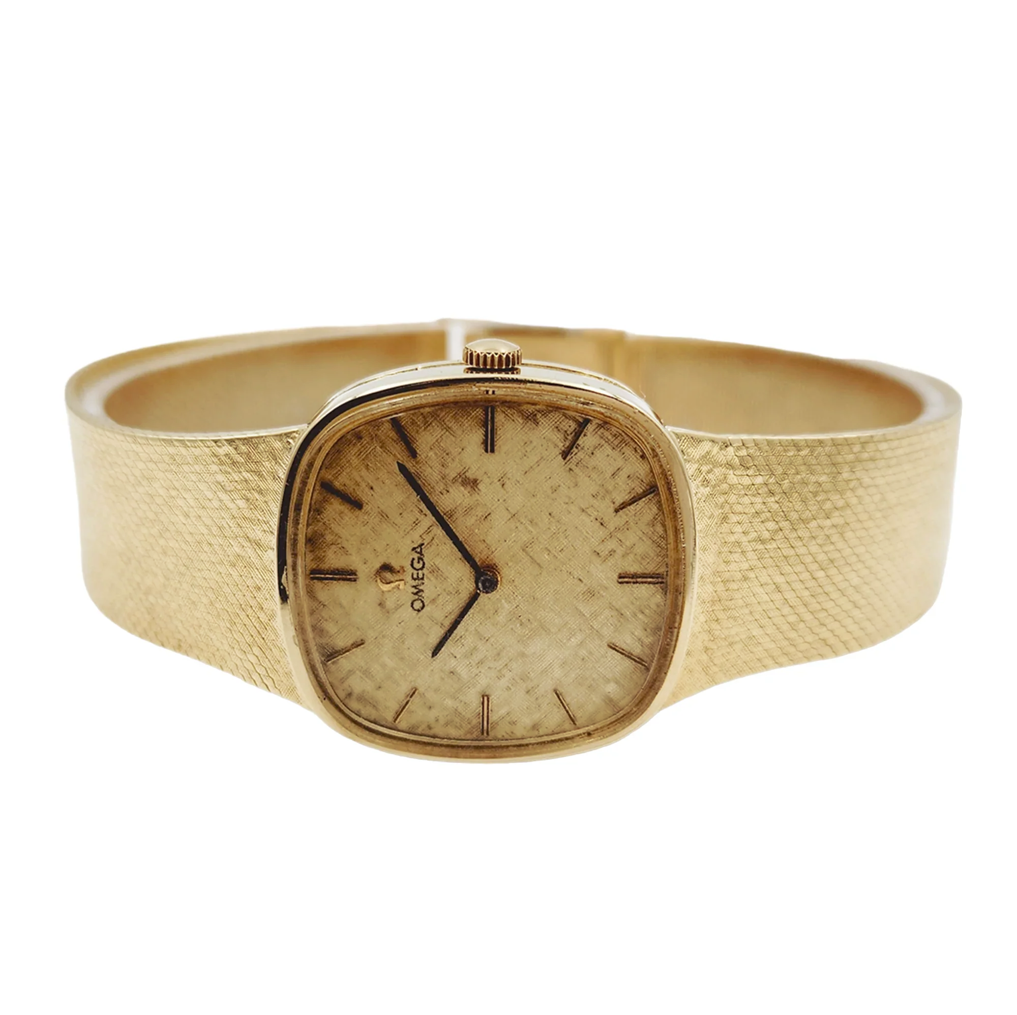 1970's Unisex Omega 29mm Vintage 14K Yellow Gold Watch with Champagne Texture Dial. (Pre-Owned)