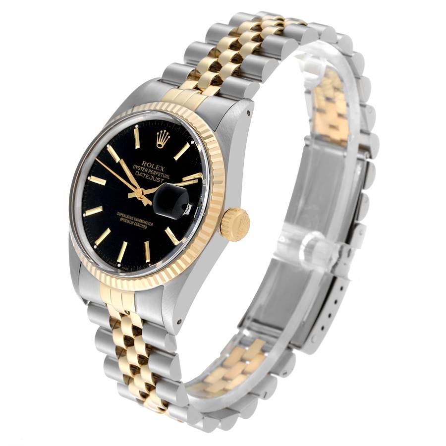 1986 Men's Rolex 36mm Vintage DateJust Two Tone 18K Yellow Gold / Stainless Steel Watch with Black Dial and Fluted Bezel. (Pre-Owned 16013)