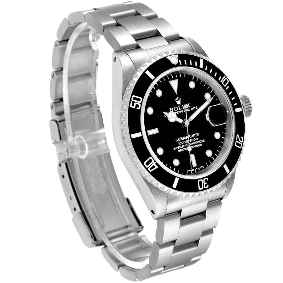 2006 Men's Rolex 40mm Vintage Submariner Oyster Perpetual Date Stainless Steel Watch with Black Dial and Black Bezel. (Pre-Owned 16610)