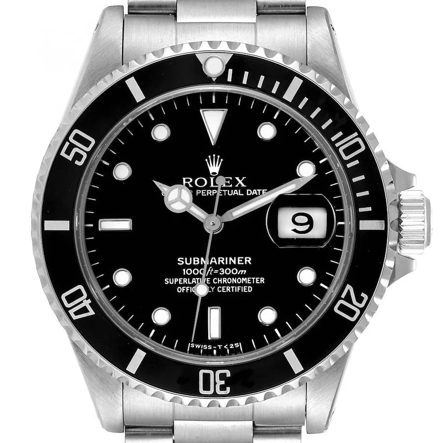 2006 Men's Rolex 40mm Vintage Submariner Oyster Perpetual Date Stainless Steel Watch with Black Dial and Black Bezel. (Pre-Owned 16610)