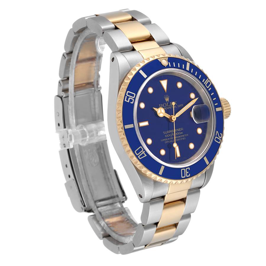 1991 Men's Rolex Submariner 40mm Oyster Perpetual Two Tone 18K Yellow Gold / Stainless Steel Watch with Blue Dial and Blue Bezel. (Pre-Owned 16613)