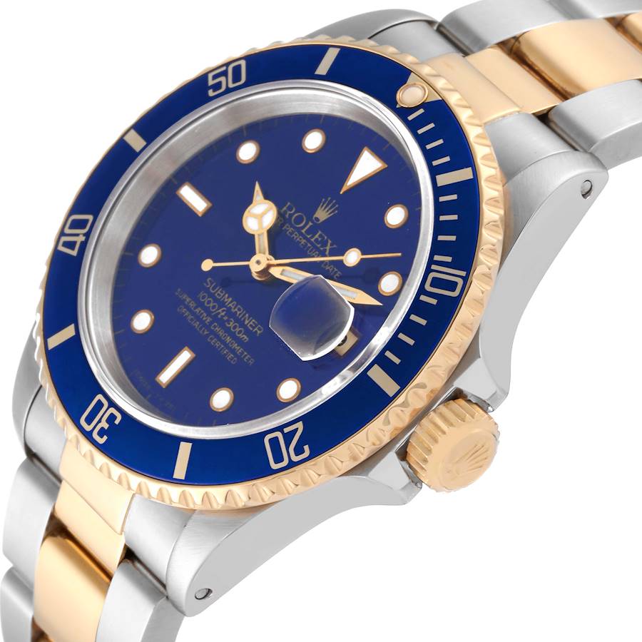 1991 Men's Rolex Submariner 40mm Oyster Perpetual Two Tone 18K Yellow Gold / Stainless Steel Watch with Blue Dial and Blue Bezel. (Pre-Owned 16613)