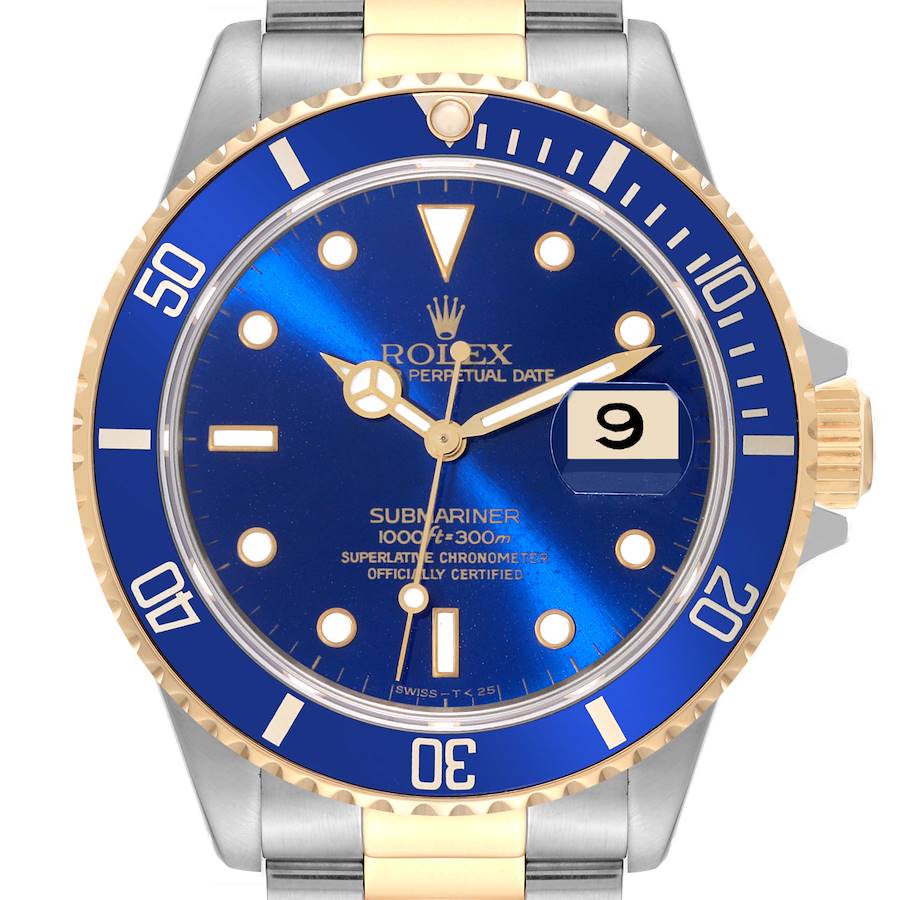 1991 Men's Rolex Submariner 40mm Oyster Perpetual Two Tone 18K Yellow Gold / Stainless Steel Watch with Blue Dial and Blue Bezel. (Pre-Owned 16613)