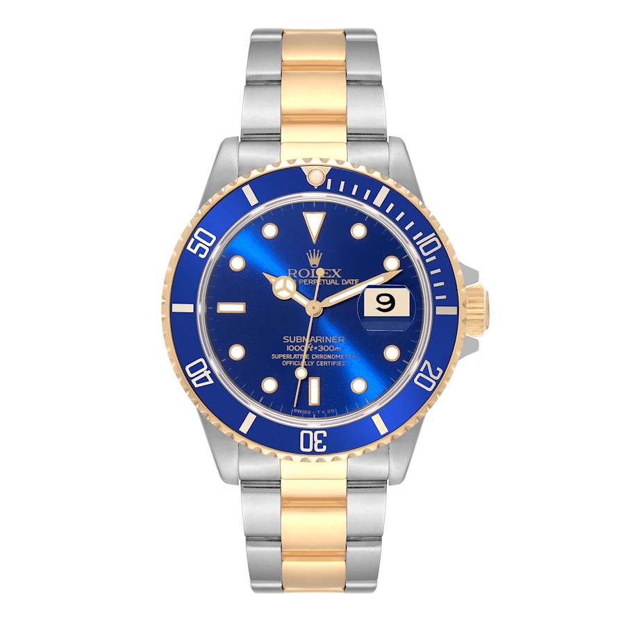 1991 Men's Rolex Submariner 40mm Oyster Perpetual Two Tone 18K Yellow Gold / Stainless Steel Watch with Blue Dial and Blue Bezel. (Pre-Owned 16613)