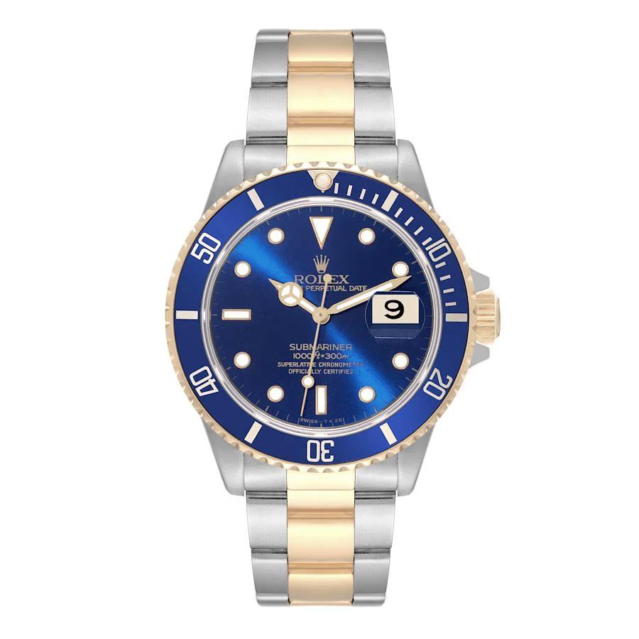 1993 Men's Rolex Submariner 40mm Oyster Perpetual Two Tone 18K Yellow Gold / Stainless Steel Watch with Blue Dial and Blue Bezel. (Pre-Owned 16613)