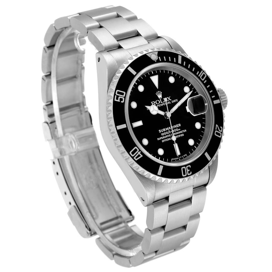 1993 Men's Rolex 40mm Submariner Oyster Perpetual Date Stainless Steel Watch with Black Dial and Black Bezel. (Pre-Owned 16610)