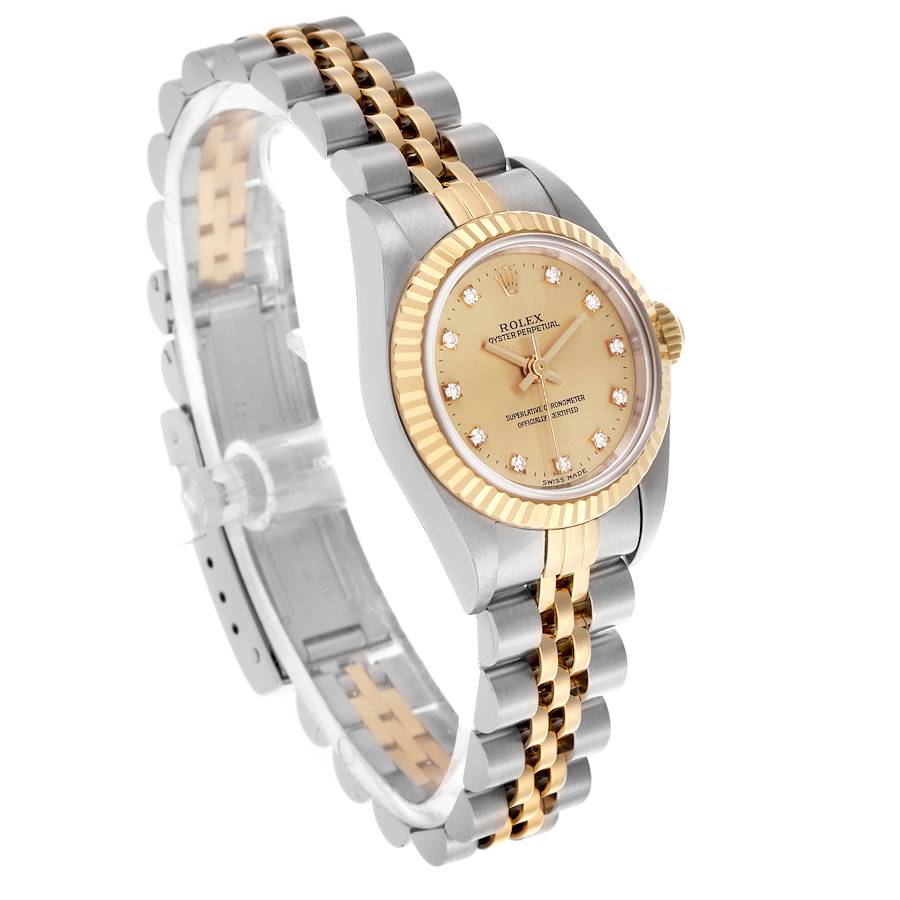 *1997 Ladies Rolex 26mm Datejust Two Tone 18K Yellow Gold / Stainless Steel Watch with Champagne Diamond Dial and Fluted Bezel. (Pre-Owned 67193)