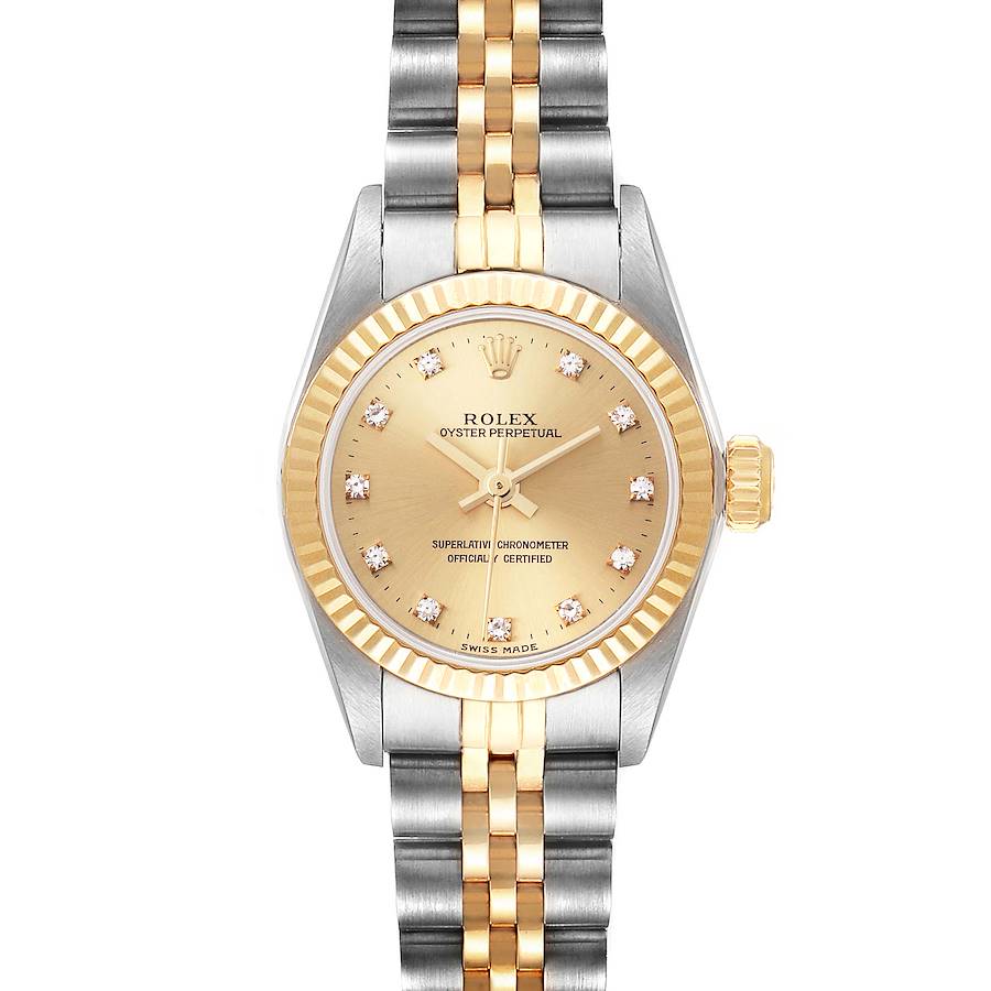 *1997 Ladies Rolex 26mm Datejust Two Tone 18K Yellow Gold / Stainless Steel Watch with Champagne Diamond Dial and Fluted Bezel. (Pre-Owned 67193)