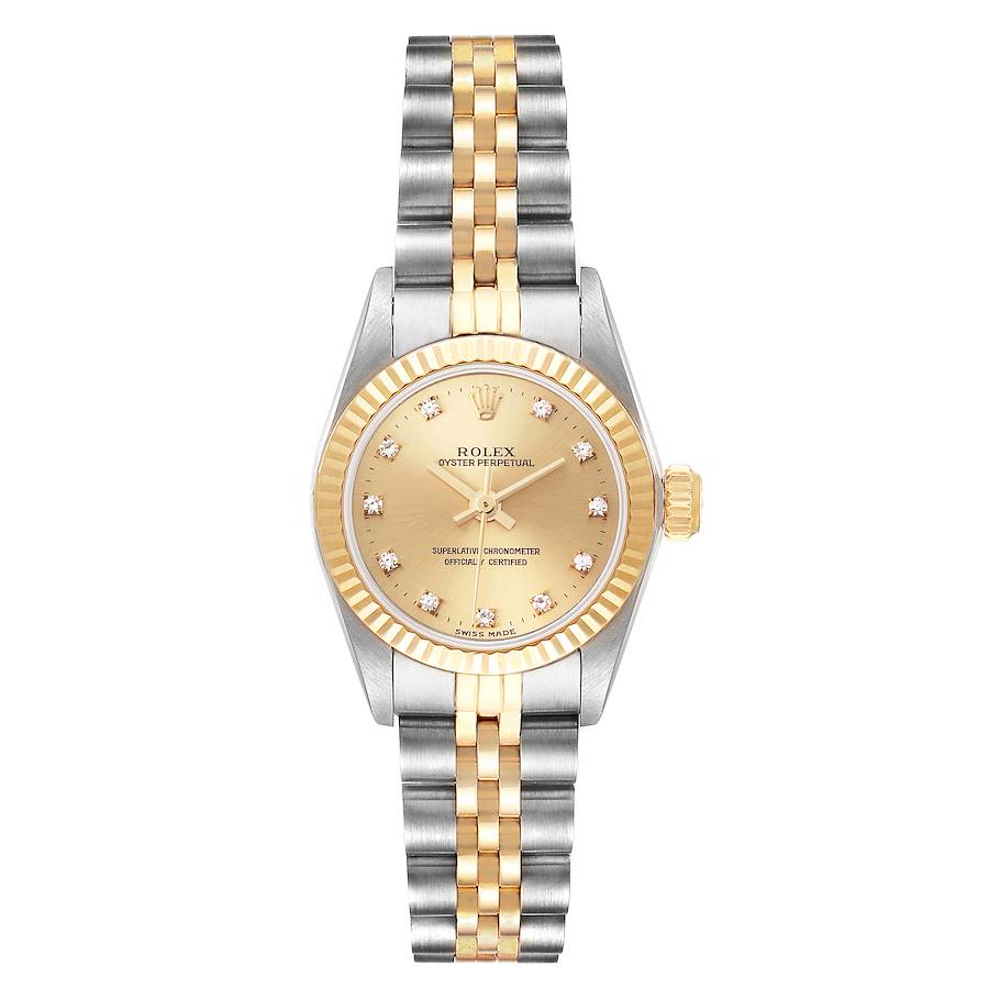 *1997 Ladies Rolex 26mm Datejust Two Tone 18K Yellow Gold / Stainless Steel Watch with Champagne Diamond Dial and Fluted Bezel. (Pre-Owned 67193)