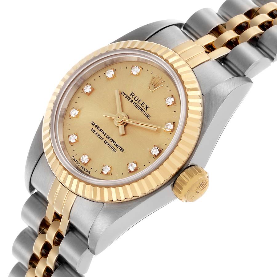 *1997 Ladies Rolex 26mm Datejust Two Tone 18K Yellow Gold / Stainless Steel Watch with Champagne Diamond Dial and Fluted Bezel. (Pre-Owned 67193)