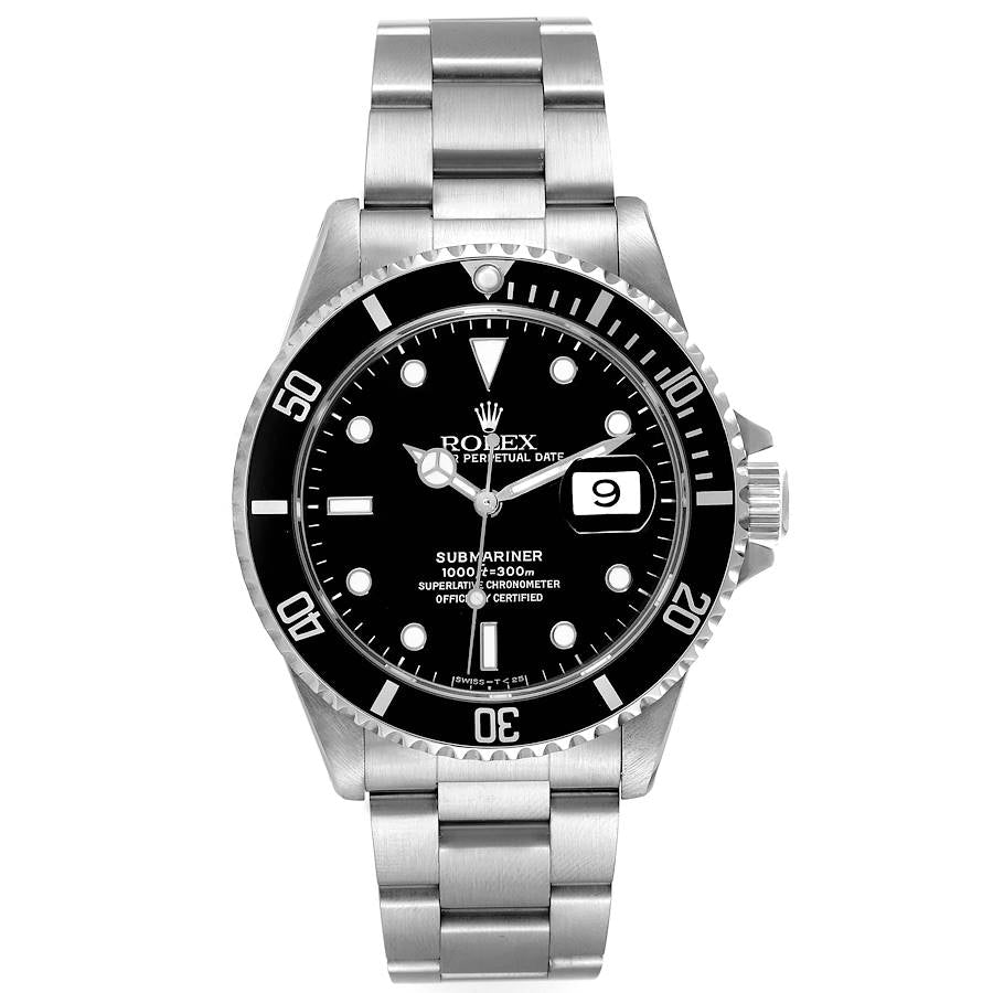 2000 Men's Rolex 40mm Submariner Oyster Perpetual Date Stainless Steel Watch with Black Dial and Black Bezel. (Pre-Owned 16610)