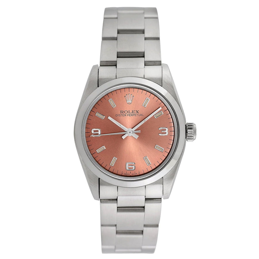 2003 Ladies Rolex 25mm Oyster Perpetual Stainless Steel Watch with Copper Dial and Smooth Bezel. (Pre-Owned)