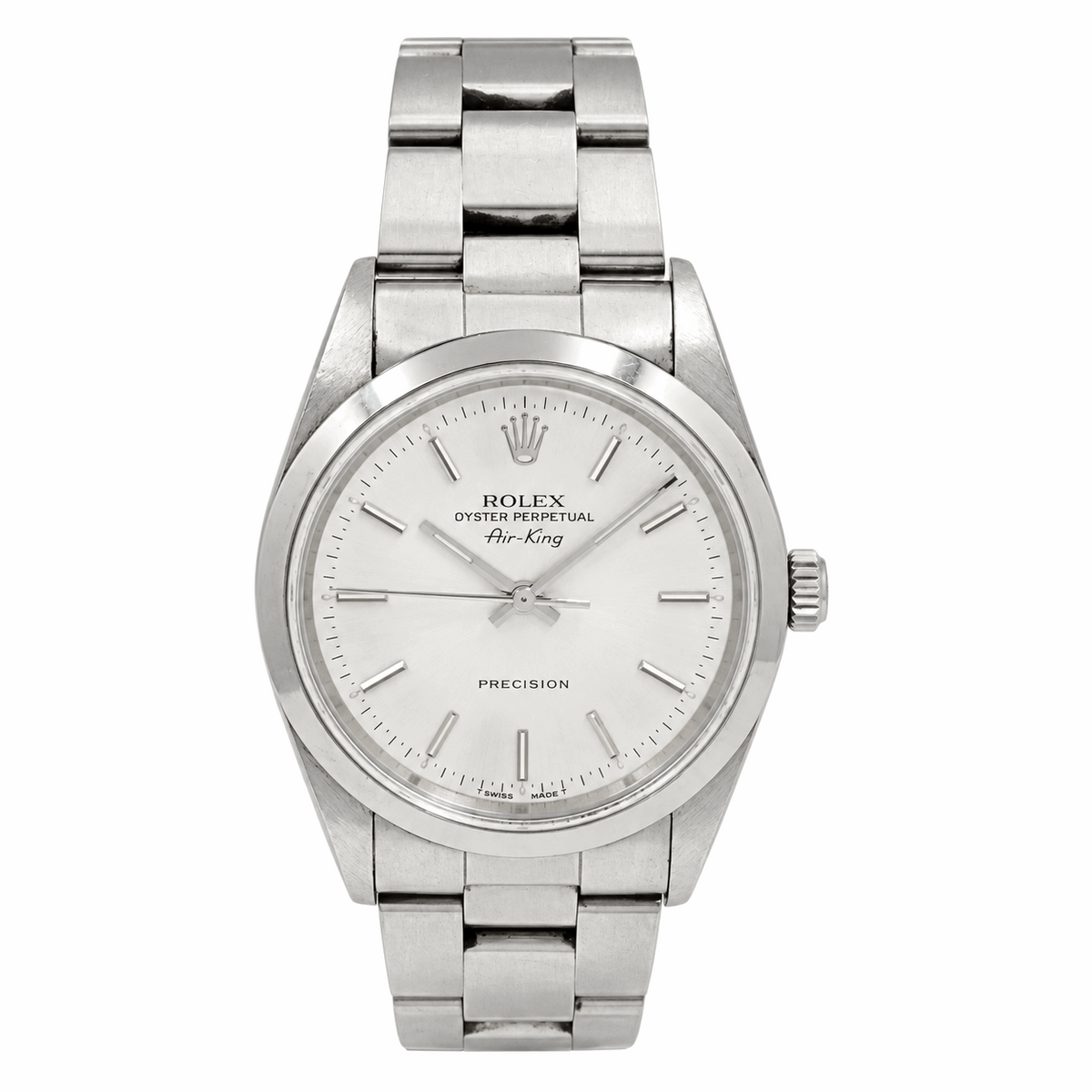 *2003 Rolex 34mm Oyster Perpetual Air-King Stainless Steel Watch with Silver Dial and Smooth Bezel. (Pre-Owned Box/Paper 14000)