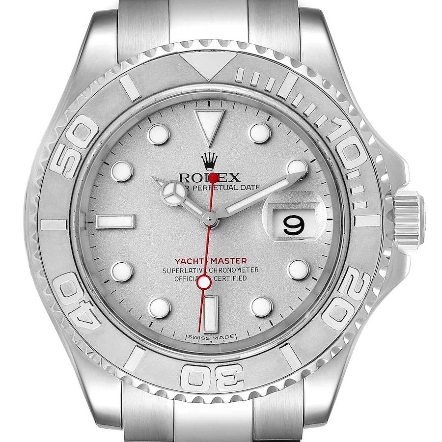 2004 Men's Rolex Yacht Master 40mm Oyster Perpetual Stainless Steel Watch with Pewter Dial and Platinum Bezel. (Pre-Owned 16622)