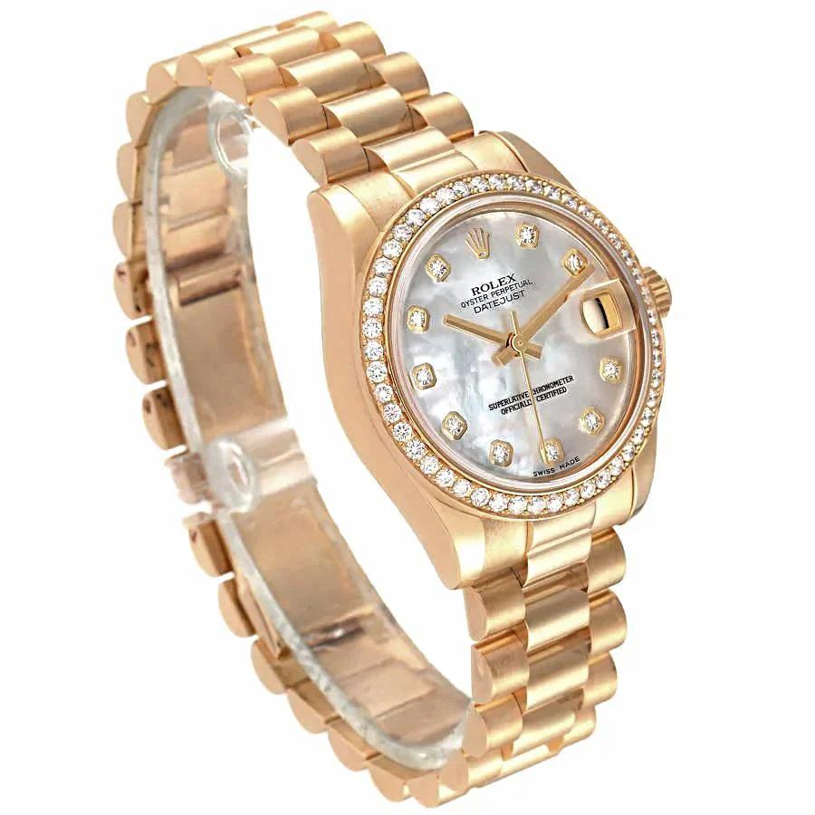 2010 Ladies Rolex 31mm Midsize Presidential 18K Solid Yellow Gold Watch with Mother of Pearl Diamond Dial and Diamond Bezel. (Pre-Owned 178288)