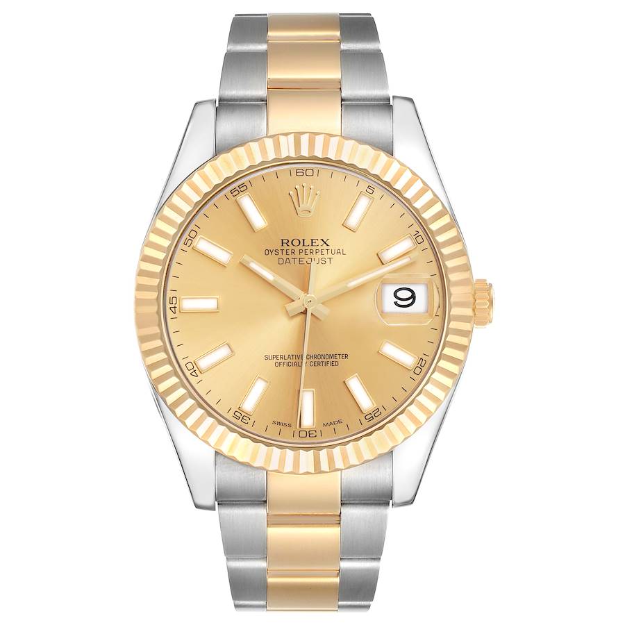2012 Men's Rolex 41mm DateJust Two Tone 18K Yellow Gold / Stainless Steel Watch with Champagne Dial and Fluted Bezel. (Pre-Owned 116333)