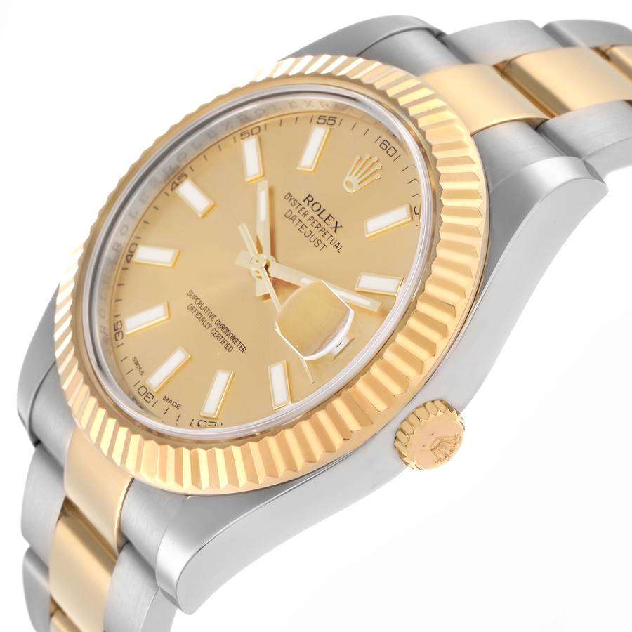 2012 Men's Rolex 41mm DateJust Two Tone 18K Yellow Gold / Stainless Steel Watch with Champagne Dial and Fluted Bezel. (Pre-Owned 116333)