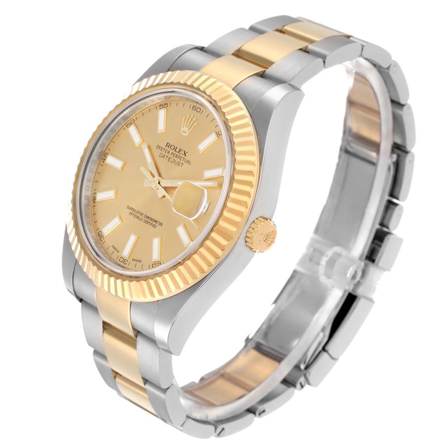 2012 Men's Rolex 41mm DateJust Two Tone 18K Yellow Gold / Stainless Steel Watch with Champagne Dial and Fluted Bezel. (Pre-Owned 116333)