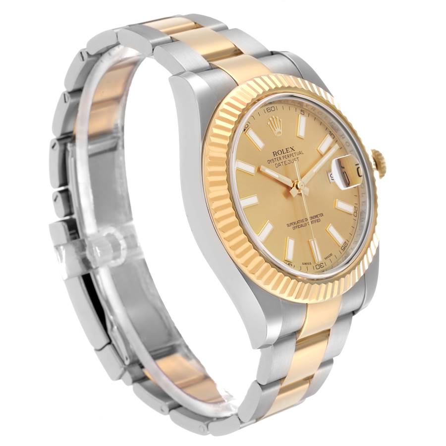 2012 Men's Rolex 41mm DateJust Two Tone 18K Yellow Gold / Stainless Steel Watch with Champagne Dial and Fluted Bezel. (Pre-Owned 116333)