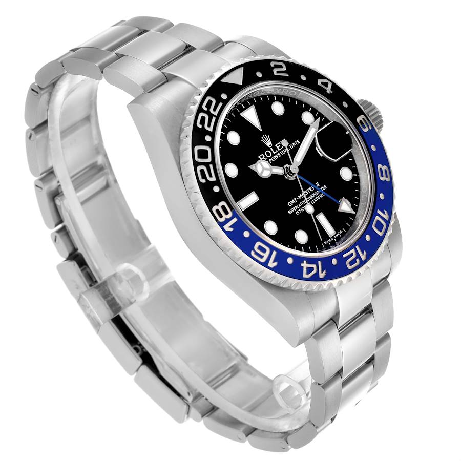 Men's Rolex 40mm GMT Master II "Batman" Oyster Stainless Steel Watch with Black Dial and Blue / Black Bezel. (Pre-Owned 116710)