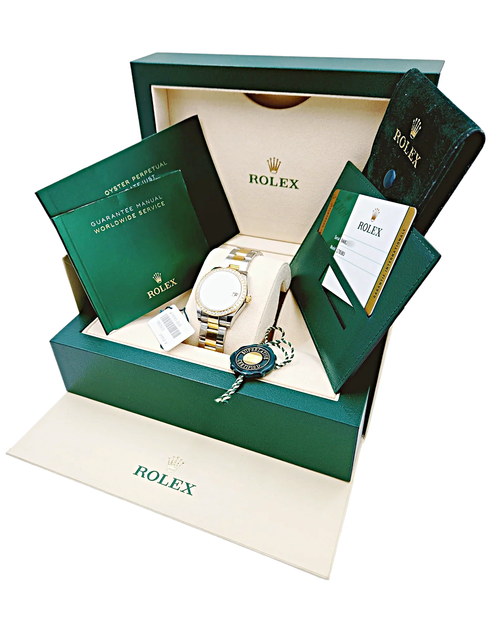 2018 Ladies Rolex DateJust 31mm Midsize Two Tone 18K Yellow Gold / Stainless Steel Watch with Mother of Pearl Diamond Dial and Diamond Bezel. (Pre-Owned 178383)