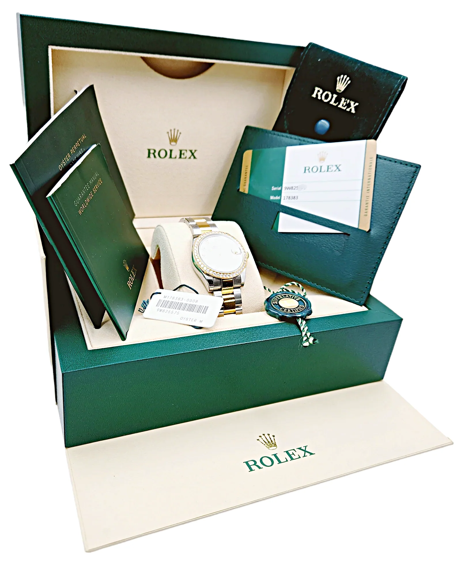 2018 Ladies Rolex DateJust 31mm Midsize Two Tone 18K Yellow Gold / Stainless Steel Watch with Mother of Pearl Diamond Dial and Diamond Bezel. (Pre-Owned 178383)