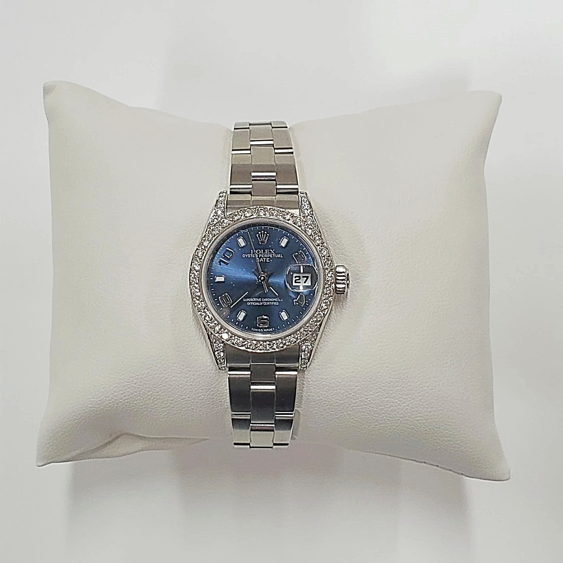 Ladies Rolex 26mm DateJust Stainless Steel Wristwatch w/ Midnight Blue Dial & Custom Diamond Bezel. (Pre-Owned)