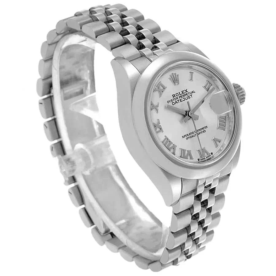 *2022 Ladies Rolex 28mm DateJust Stainless Steel Watch with Silver Dial and Fluted Bezel. (Pre-Owned Box/Card 279160)