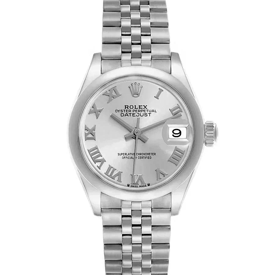 *2022 Ladies Rolex 28mm DateJust Stainless Steel Watch with Silver Dial and Fluted Bezel. (Pre-Owned Box/Card 279160)