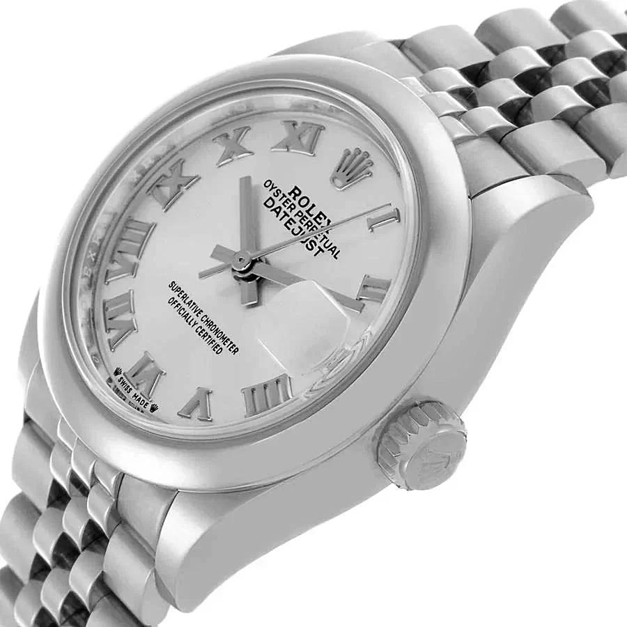 *2022 Ladies Rolex 28mm DateJust Stainless Steel Watch with Silver Dial and Fluted Bezel. (Pre-Owned Box/Card 279160)