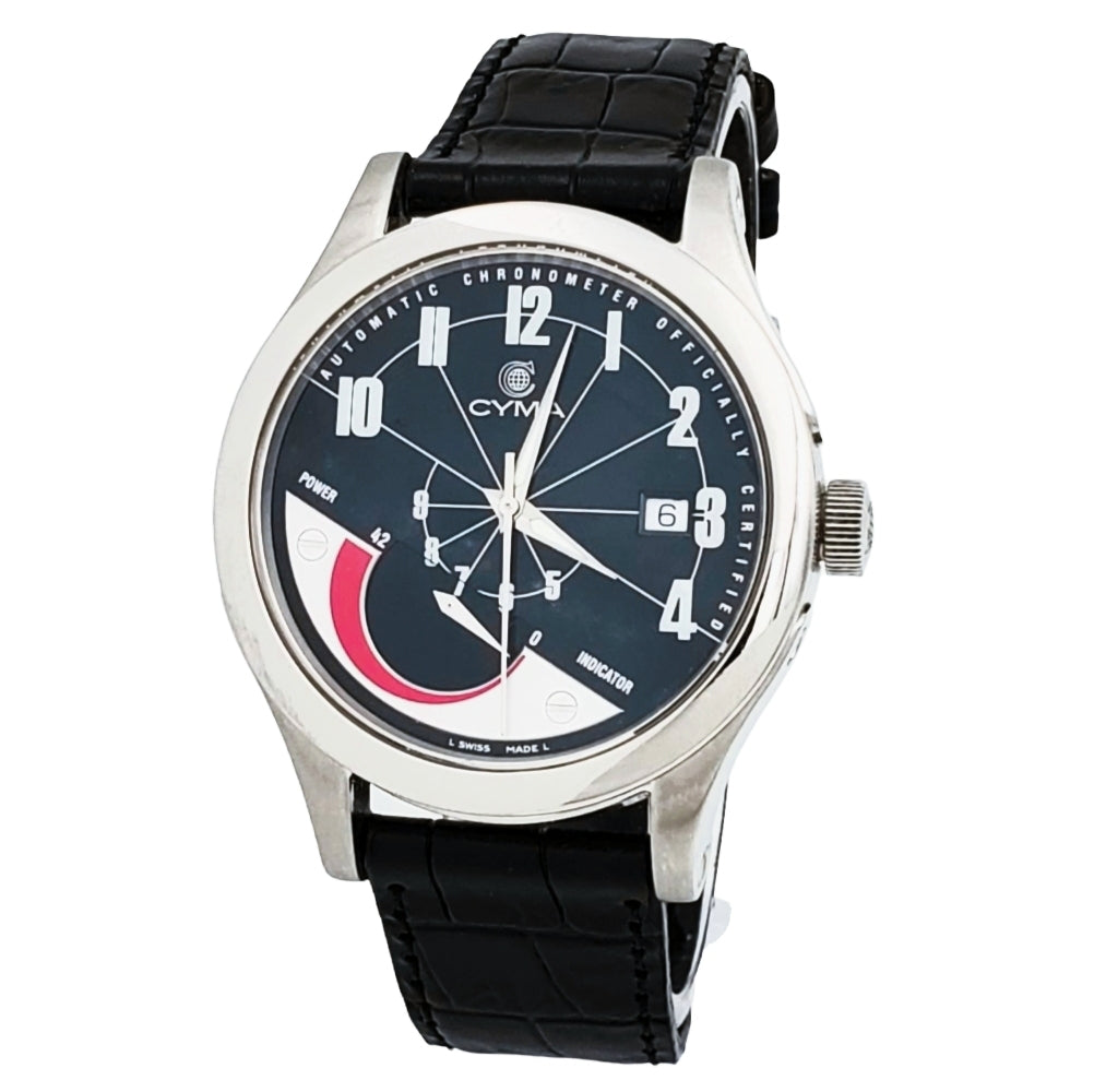 Men's CYMA Chronometer 40mm Imperium XL Stainless Steel Wristwatch with Black Leather & Black Dial. (Pre-Owned)