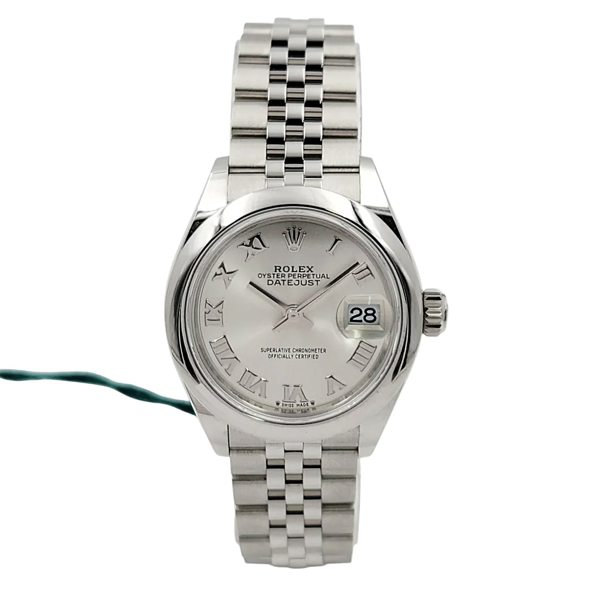 2022 Ladies Rolex 28mm DateJust Stainless Steel Watch with Silver Dial and Fluted Bezel. (Pre-Owned 279160)